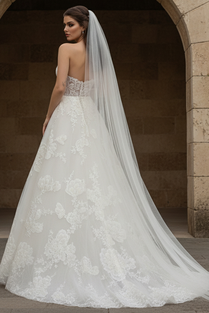 Floral Lace Ball Gown With Sheer Corset Bodice JB49120