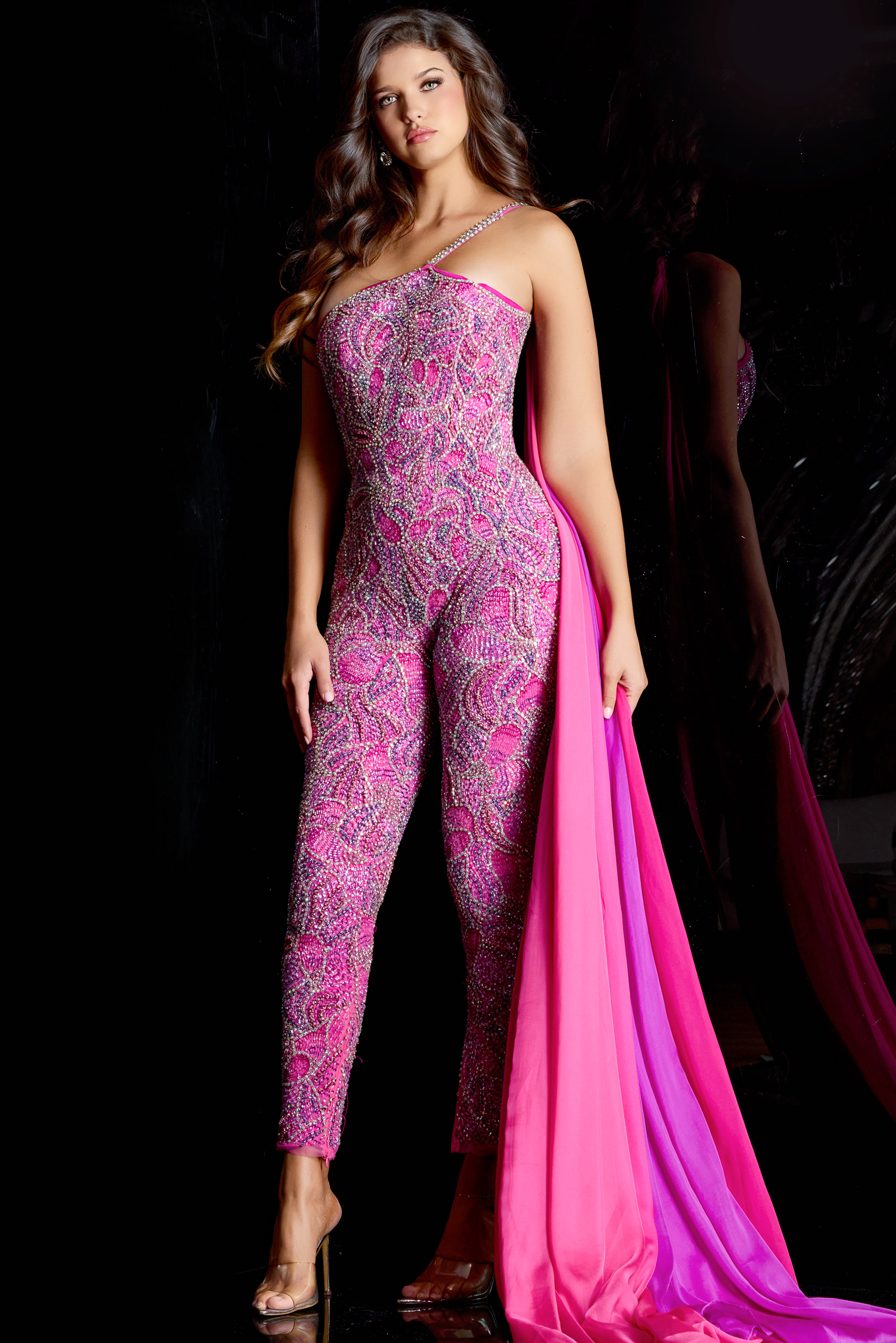 pink embellished jumpsuit with drape on the side 42556