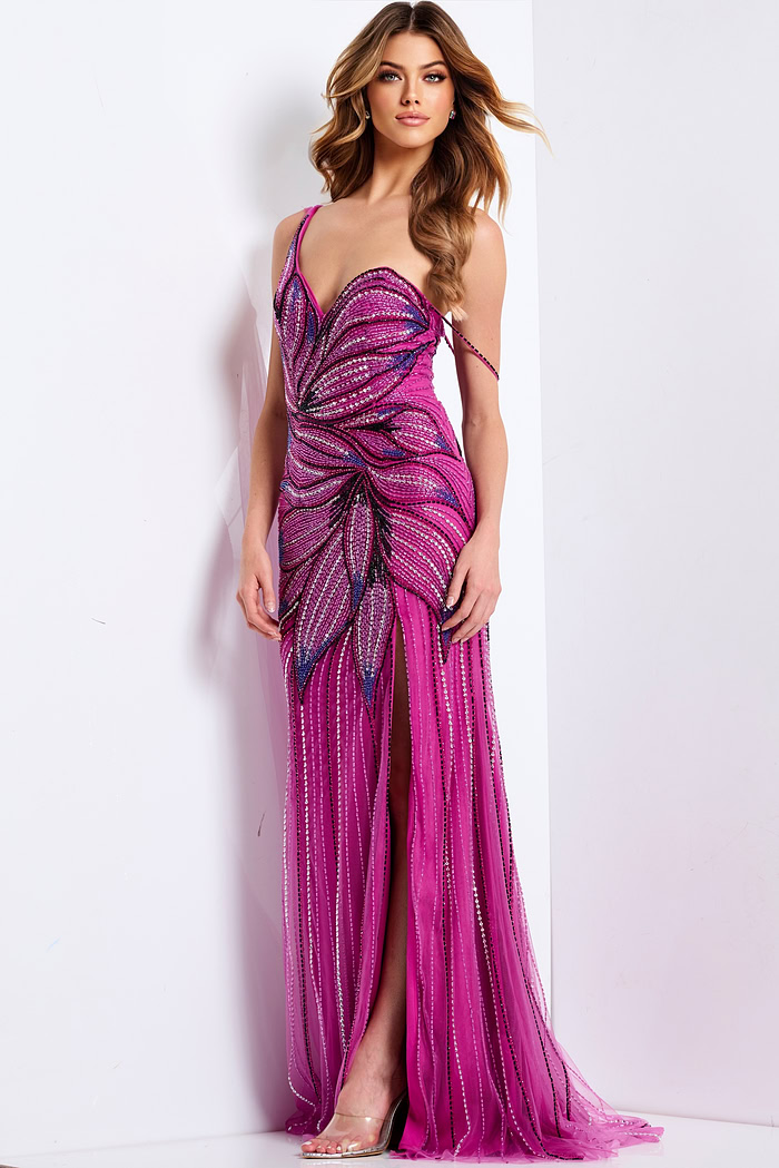 one shoulder beaded dress 45876