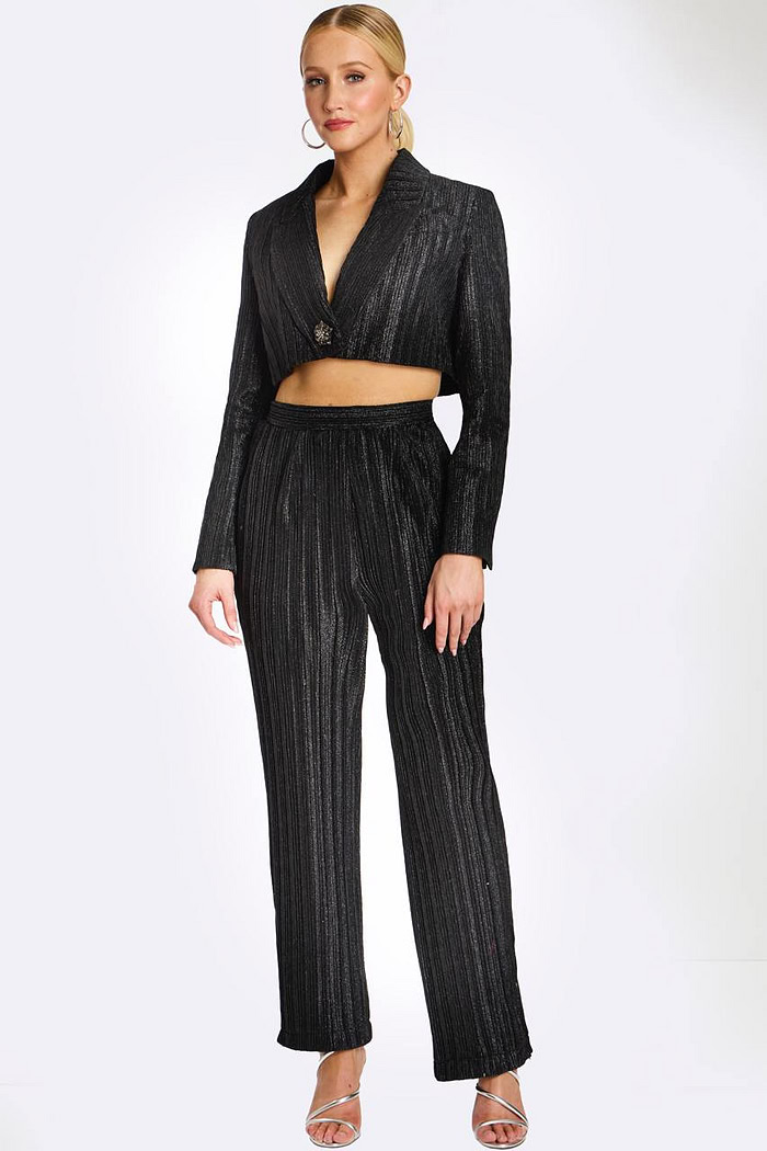 Cropped Glitter Pinstripe Pantsuit 46333